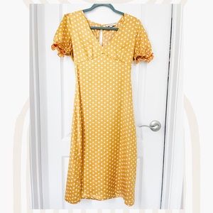 Yellow Short Sleeve Polka Dot Summer Dress
